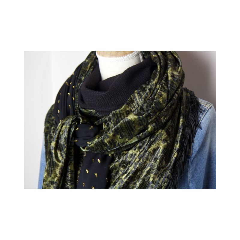 Kit foulard triangleTapisserie kaki et or