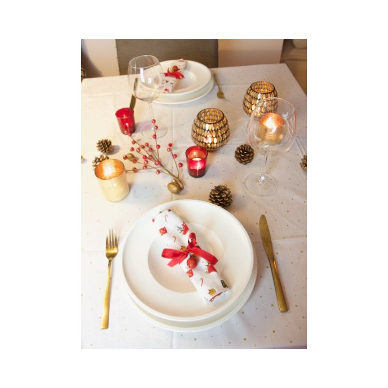 Nappe et 6 serviettes Noël blanc