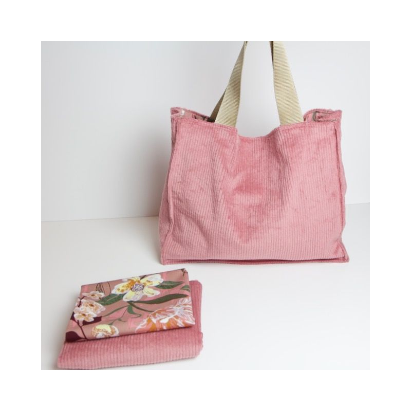 Kit sac cabas velours rose