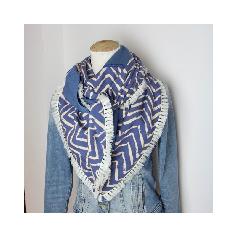 Kit foulard triangle bleu frangettes