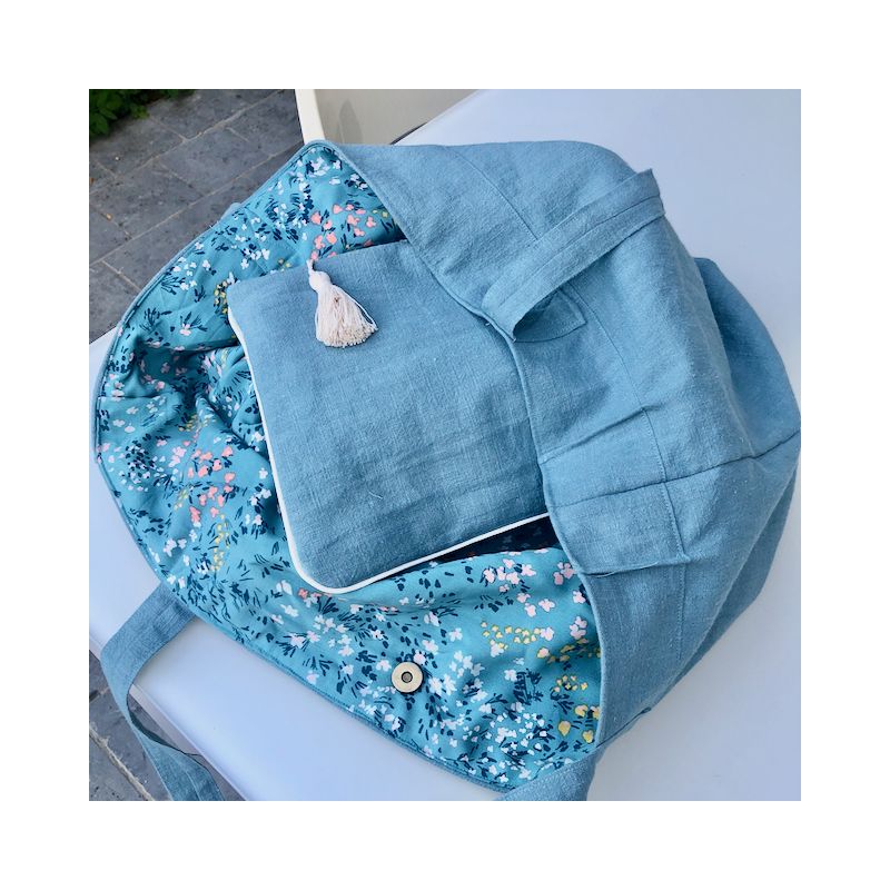 Kit sac Victoria bleu orage et fleurettes