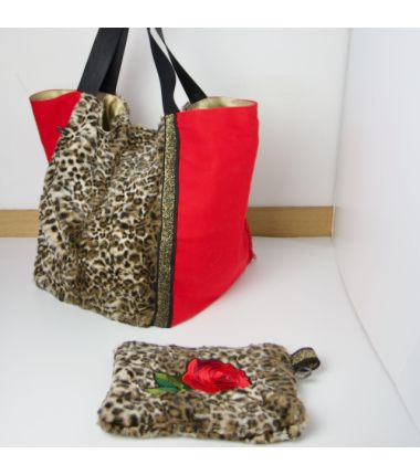 Kit sac cabas Léopard rouge
