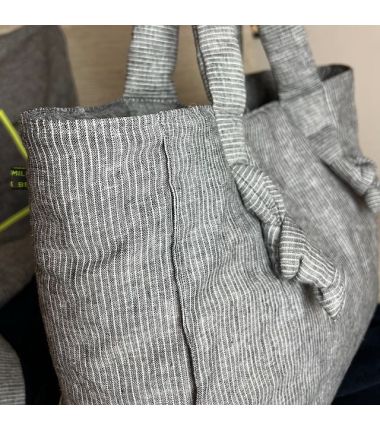 Kit sac cabas matelassé lin gris ligné