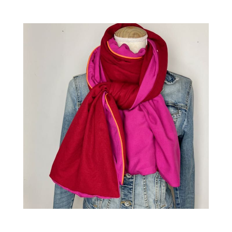 Kit foulard long rouge et fuchsia